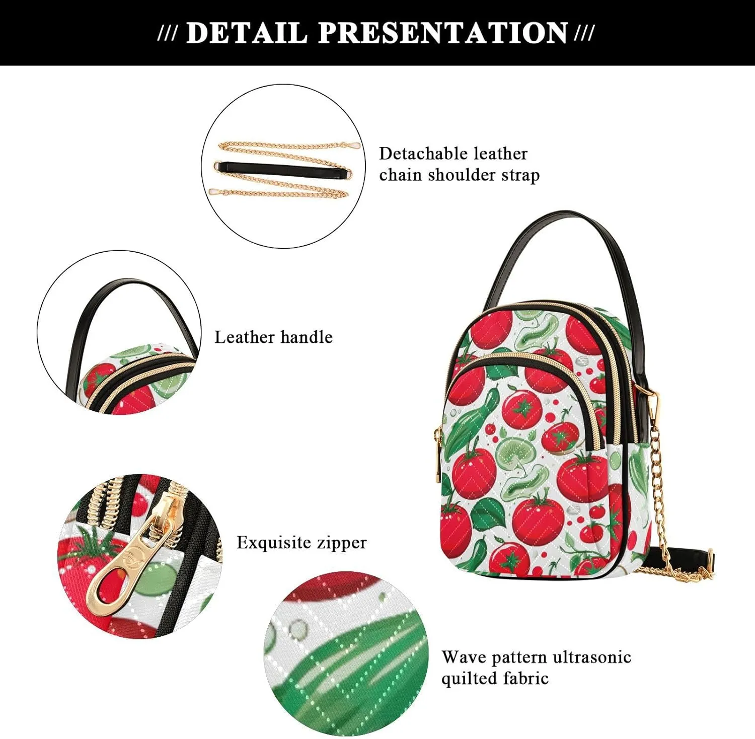 Red and Green Tomato Womens Shoulder Purse, Crossbody Bag with Strap, Fall Crossbody Purse