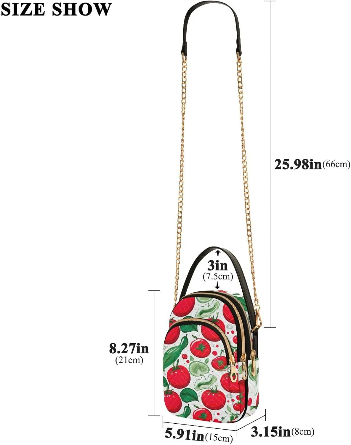 Red and Green Tomato Womens Shoulder Purse, Crossbody Bag with Strap, Fall Crossbody Purse