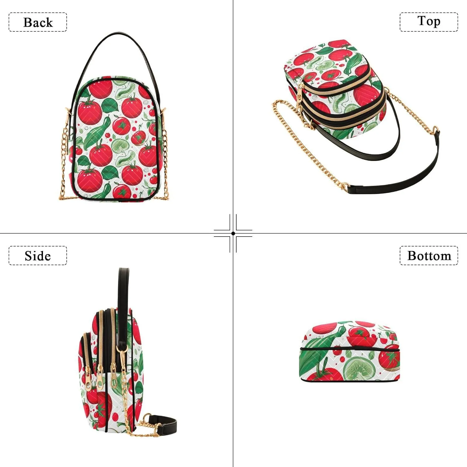 Red and Green Tomato Womens Shoulder Purse, Crossbody Bag with Strap, Fall Crossbody Purse
