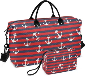 Red Black Stripes Iron Products Travel Duffel Bag with Toiletry Bag Personalized Weekender Bag for Travel Business Sports Large Carry On Overnight Bag for Women & Men