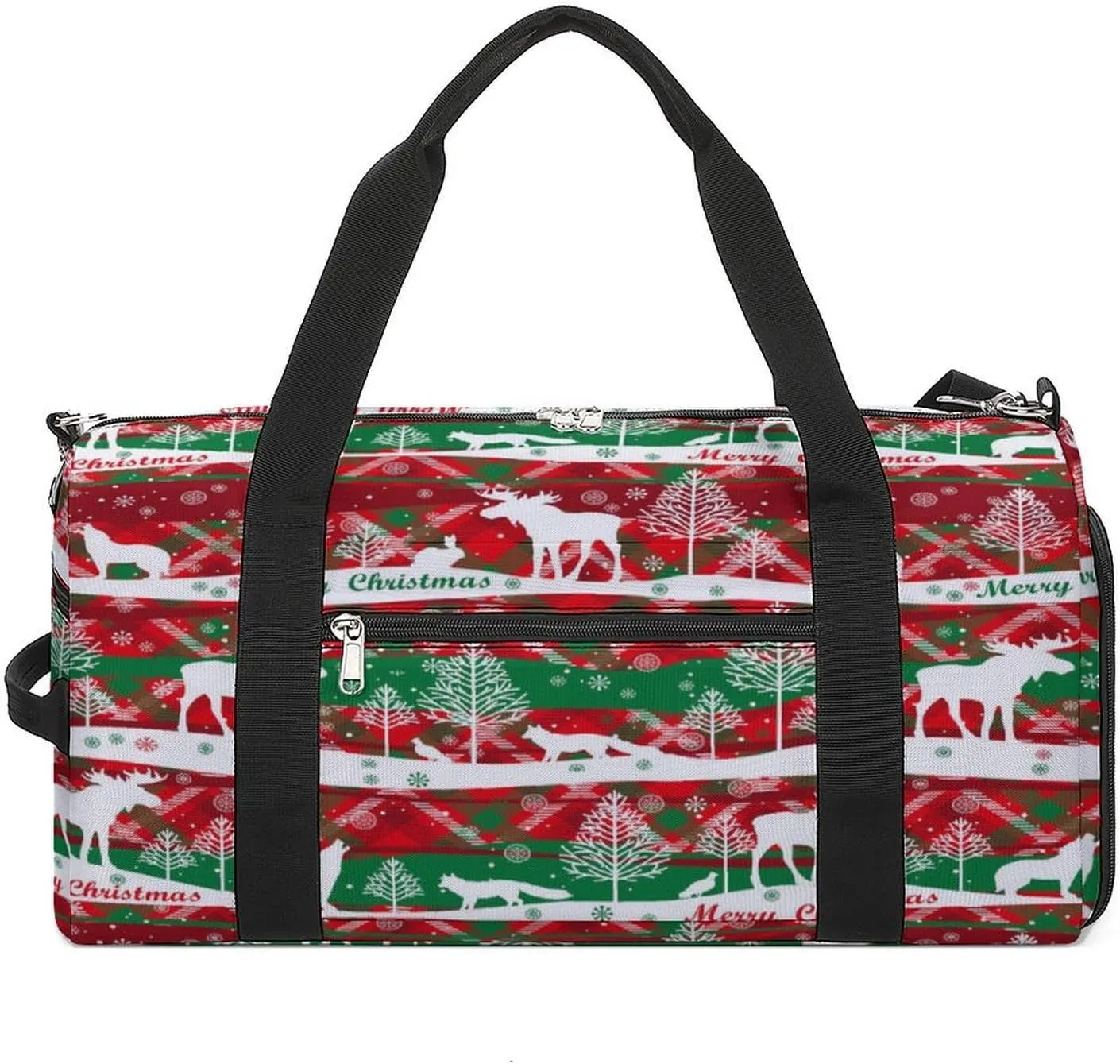 Red Christmas Reindeer Travel Gym Bag Sport Workout Duffel Bags with Compartments And Side Pocket