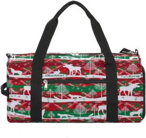Red Christmas Reindeer Travel Gym Bag Sport Workout Duffel Bags with Compartments And Side Pocket