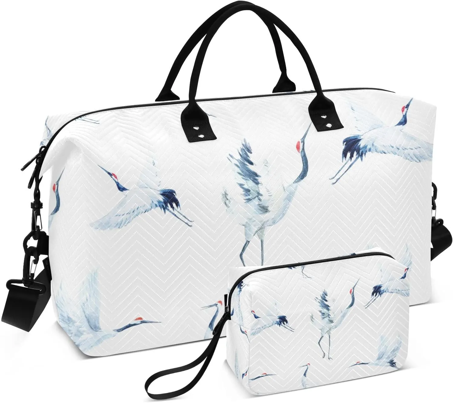 Red Heads Crane White Heron Duffel Bag for Gym Yoga Weekender Overnight Quilting Travel Bag Set