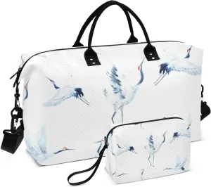 Red Heads Crane White Heron Duffel Bag for Gym Yoga Weekender Overnight Quilting Travel Bag Set