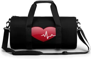 Red Heartbeat Compact Gym Bag Travel Duffel Bags Lightweight Foldable Sports Tote Gymbag