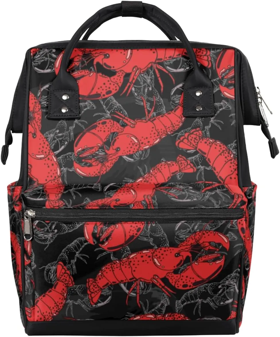 Red Lobster Pattern Diaper Bag Tote Large Capacity Waterproof with Adjustable Shoulder Strap and Pram Straps Mommy Bag for Hospital Beach Weekender Travel