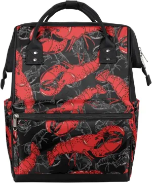 Red Lobster Pattern Diaper Bag Tote Large Capacity Waterproof with Adjustable Shoulder Strap and Pram Straps Mommy Bag for Hospital Beach Weekender Travel
