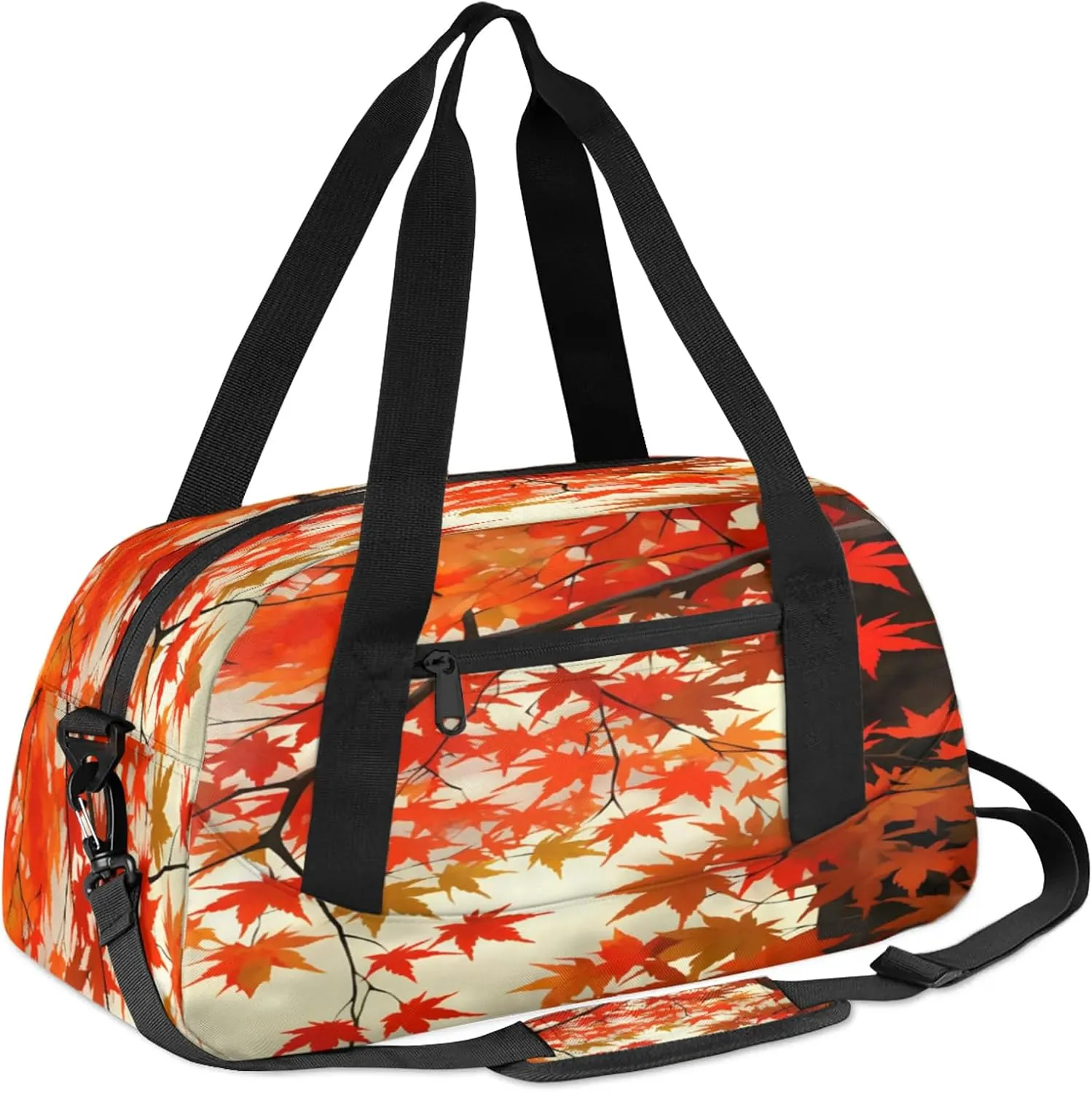 Red Maple Leaf Kids Duffel Bag Lightweight Waterproof Sports Gym Bag with Front Zipper Pocket Foldable Weekender Overnight Bag for School Practice Gymnastic Ballet