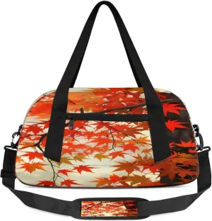 Red Maple Leaf Kids Duffel Bag Lightweight Waterproof Sports Gym Bag with Front Zipper Pocket Foldable Weekender Overnight Bag for School Practice Gymnastic Ballet