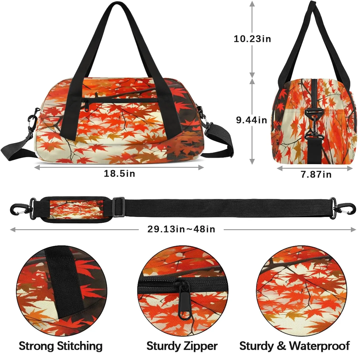 Red Maple Leaf Kids Duffel Bag Lightweight Waterproof Sports Gym Bag with Front Zipper Pocket Foldable Weekender Overnight Bag for School Practice Gymnastic Ballet