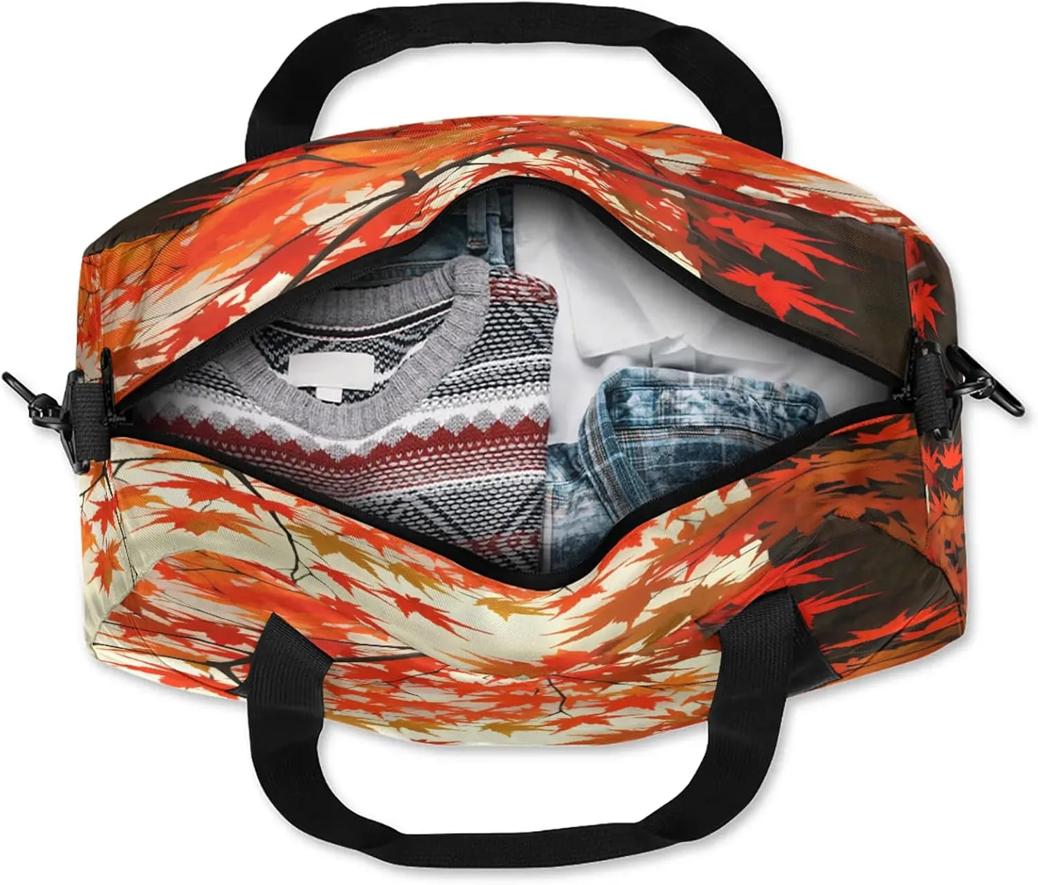 Red Maple Leaf Kids Duffel Bag Lightweight Waterproof Sports Gym Bag with Front Zipper Pocket Foldable Weekender Overnight Bag for School Practice Gymnastic Ballet