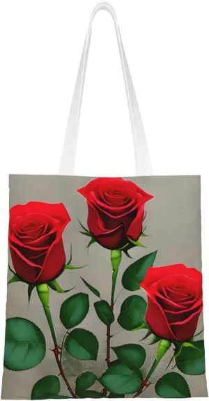 Red Rose Flowers 1 Print Canvas Tote Bag Reusable Shoulder Shopping Bags For Daily Use Shopping Travel