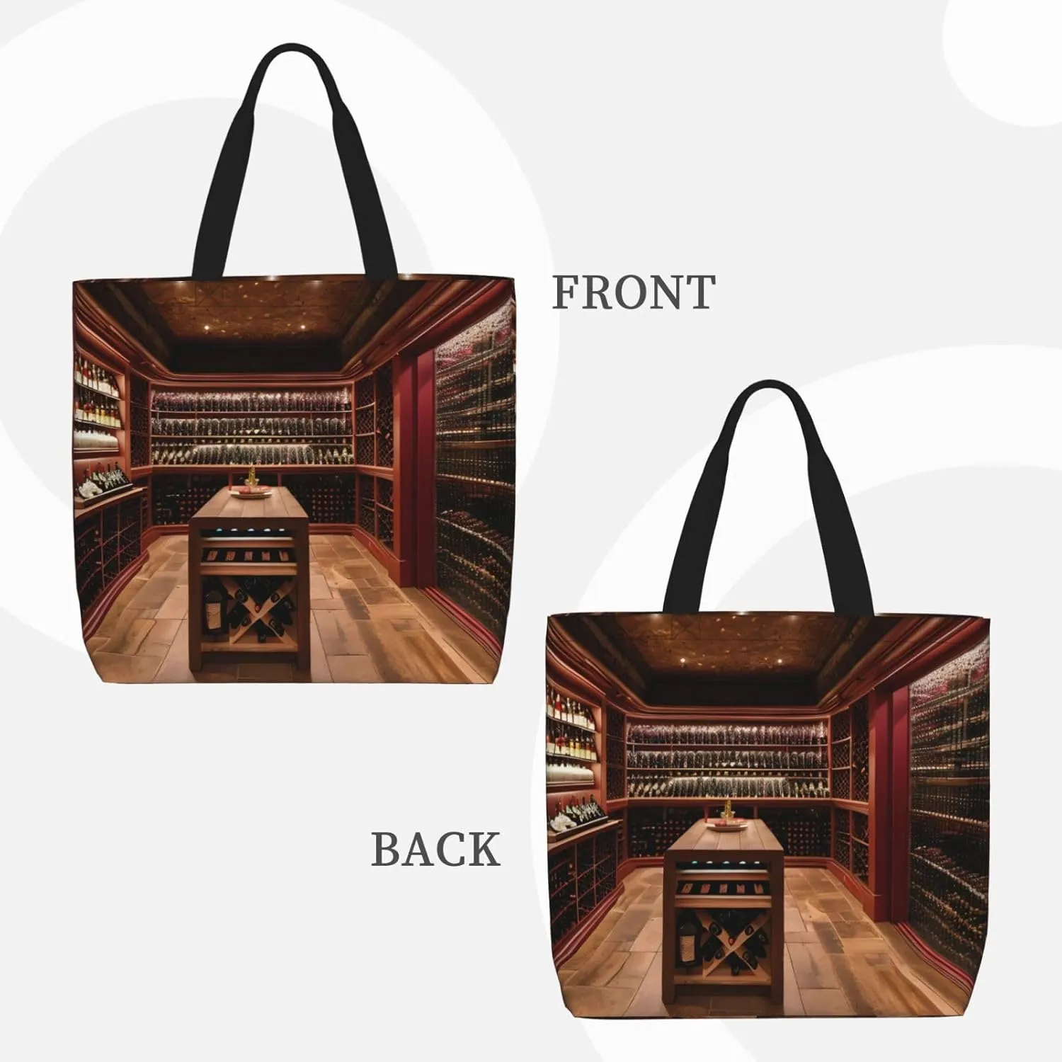 Red Wine Cellar Large-Capacity Polyester Tote Bag With Zipper Pockets One-Shoulder Tote Bag For Everything.