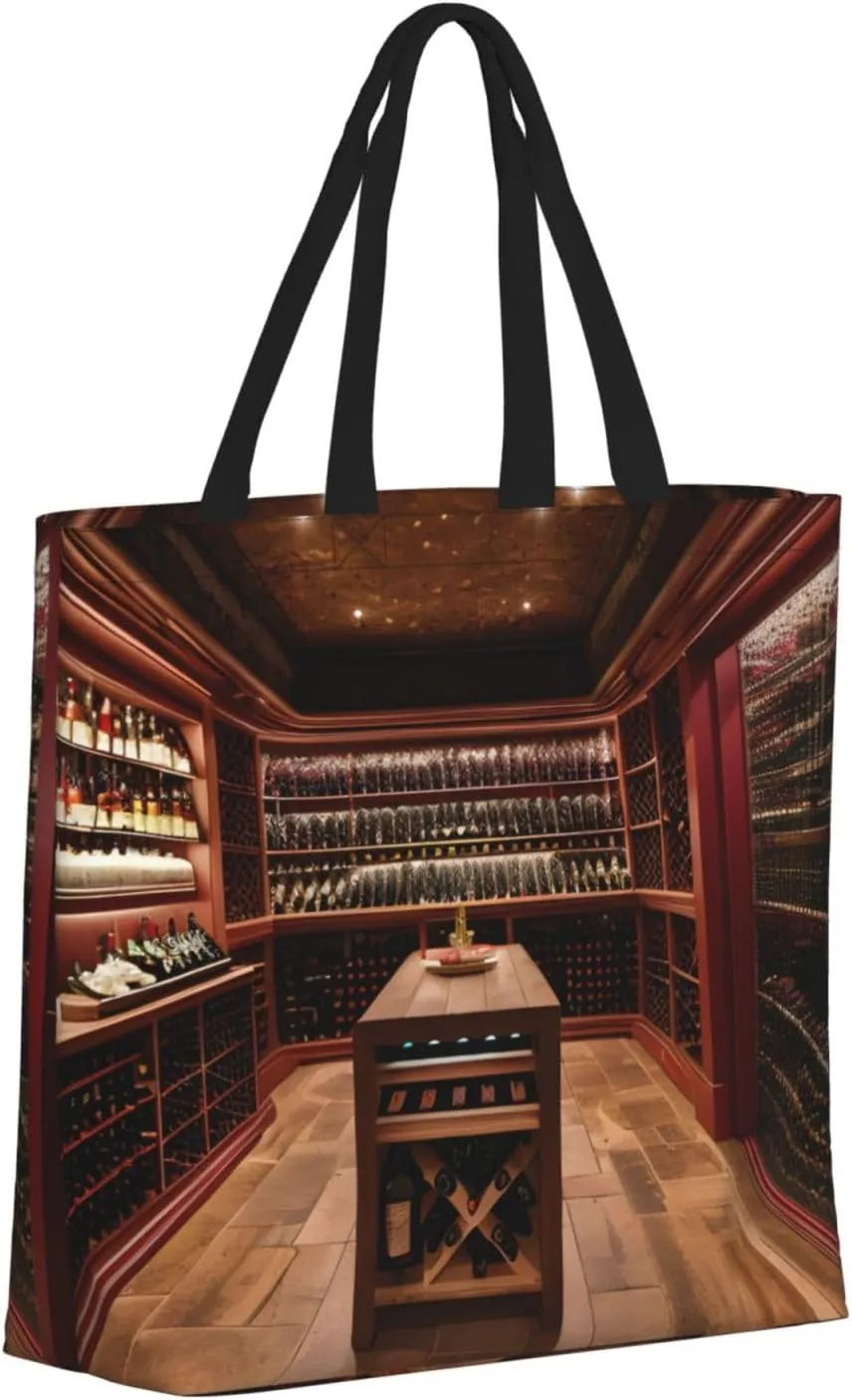 Red Wine Cellar Large-Capacity Polyester Tote Bag With Zipper Pockets One-Shoulder Tote Bag For Everything.