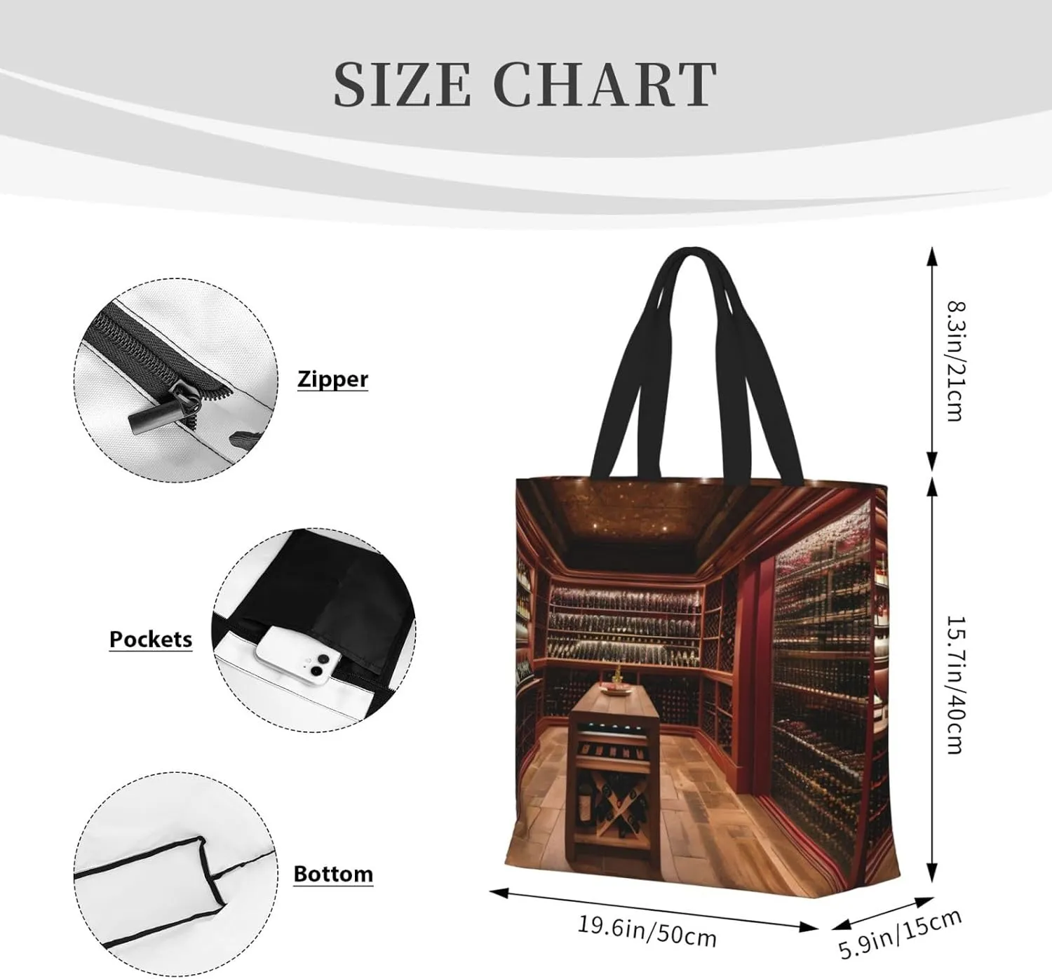 Red Wine Cellar Large-Capacity Polyester Tote Bag With Zipper Pockets One-Shoulder Tote Bag For Everything.