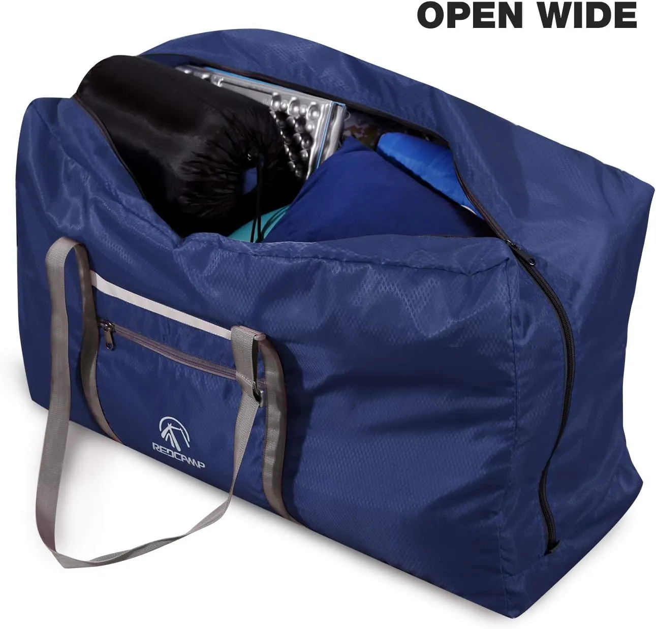 REDCAMP 100L Foldable Extra Large Duffle Bag 31 Inch, Lightweight Travel Duffel Bag with Adjustable Strap for Men Women, Black/Dark Blue/Red