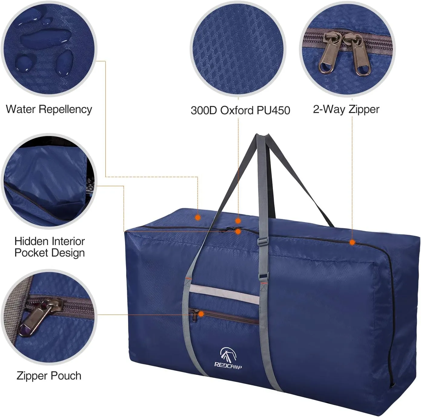 REDCAMP 100L Foldable Extra Large Duffle Bag 31 Inch, Lightweight Travel Duffel Bag with Adjustable Strap for Men Women, Black/Dark Blue/Red