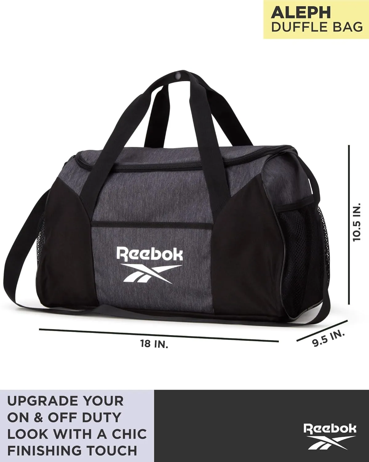 Reebok Duffle Bag – Gym Bag for Women & Men, Carry On and Overnight Duffle for Travel & Fitness, Size Small, Aleph Grey