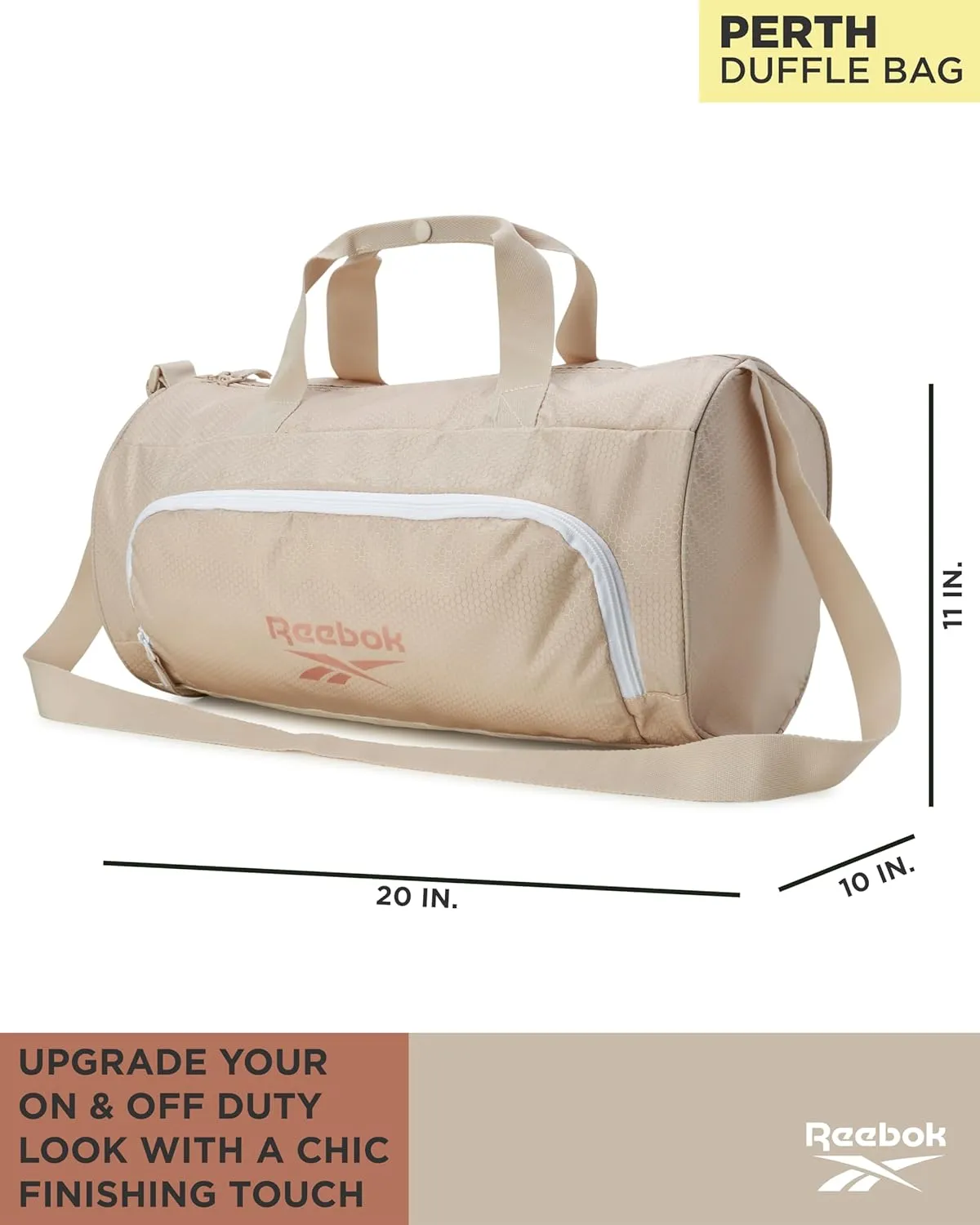 Reebok Duffle Bag - Unisex Lightweight Gym, Sports and Travel Mini Carry On Weekender Bags for Women and Men, Size One Size, Perth II Light Brown