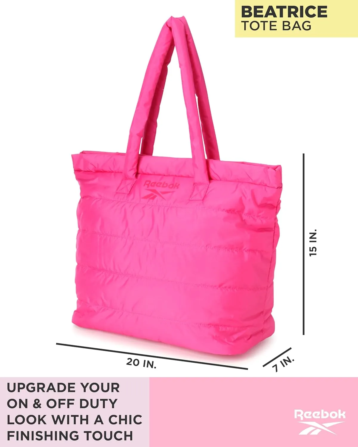 Reebok Women's Gym Tote Bag - Lightweight Carry On Tote Bags for Women - Casual Sports Shoulder Bag with Zipper Closure