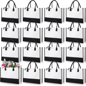 Reginary 12 Pack Canvas Tote Bags Initial Classic Present Personalized Canvas Beach Bag for Wedding, Birthday, Beach(Black and White)