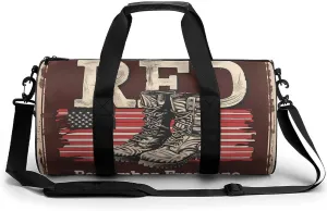Remember Everyone Deployed RED Round Barrel Gym Sport Bag Small Travel Duffel Bags Reusable Tote for Men Women