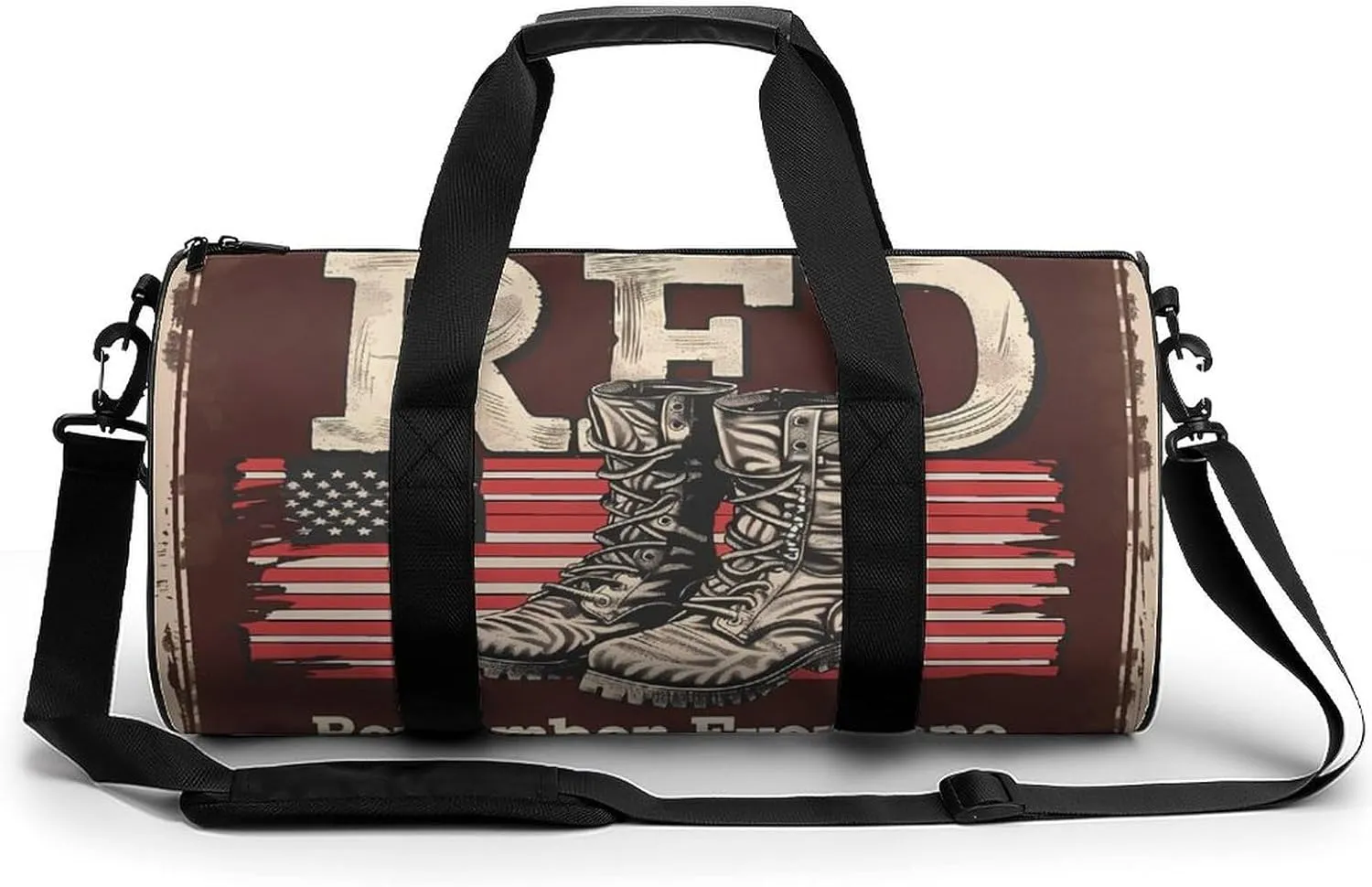 Remember Everyone Deployed RED Round Barrel Gym Sport Bag Small Travel Duffel Bags Reusable Tote for Men Women