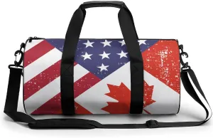 Retro America Canada Flag Cylindrical Gym Duffle Bag Foldable Weekender Bags Lightweight Travel Handbag