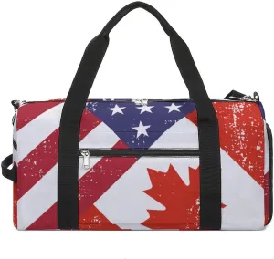 Retro America Canada Flag Gym Duffle Bag Waterproof Travel Bag Small for Sports and Weekend Getaway