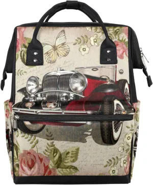 Retro Car Vintage Diaper Bag Tote Large Capacity Waterproof with Adjustable Shoulder Strap and Pram Straps Mommy Bag for Hospital Beach Weekender Travel