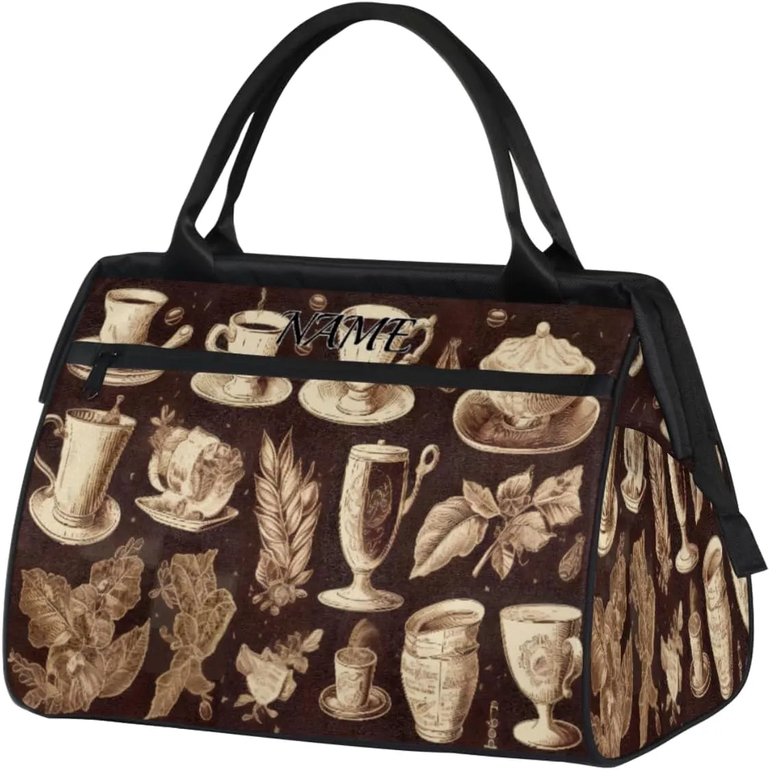 Retro Ceramic Tea Set Travel Sports Bag for Women Essentials Customized Name Carry On Duffel Gym Bag Personalized Accessories Large Tote Weekender Bag Ladies Beach Waterproof Bag
