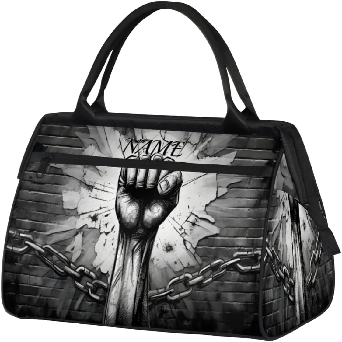Retro Fist Pride Teenager Travel Sports Bag for Women Essentials Customized Name Carry On Duffel Gym Bag Personalized Accessories Large Tote Weekender Bag Ladies Beach Waterproof Bag