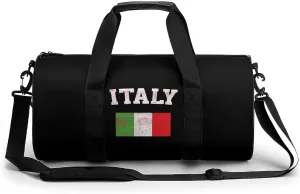 Retro Italy Flag Gym Bag for Men Women Cylindrical Gym Duffle Bags Travel Sports Carryon Gymbag 17.7in/9in/9in