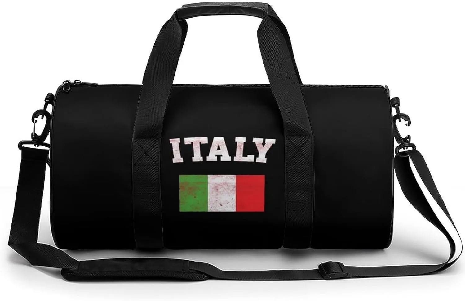 Retro Italy Flag Gym Bag for Men Women Cylindrical Gym Duffle Bags Travel Sports Carryon Gymbag 17.7in/9in/9in