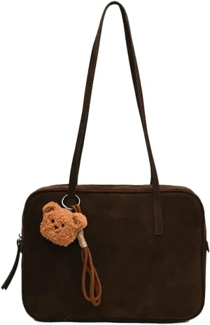 Retro Suede Shoulder Bag for Women Suede Tote Handbag Satchel Crossbody Bag Winter Work Purse Large Suede Square Bag