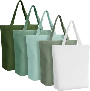 Reusable Canvas Grocery Shopping Tote Bags Bulk with Zipper and Handle Women Mom Teacher Nurse Wedding Mental Health Gifts(Green,White,5 Pcs)