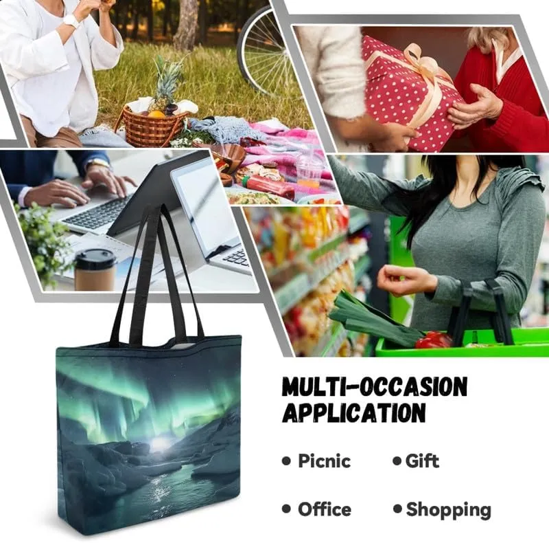 Reusable Grocery Bag Women's Large Casual Shoulder Handbag, Canvas Totes Foldable Shopping Bag for Groceries