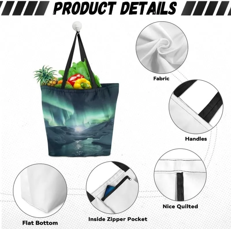Reusable Grocery Bag Women's Large Casual Shoulder Handbag, Canvas Totes Foldable Shopping Bag for Groceries