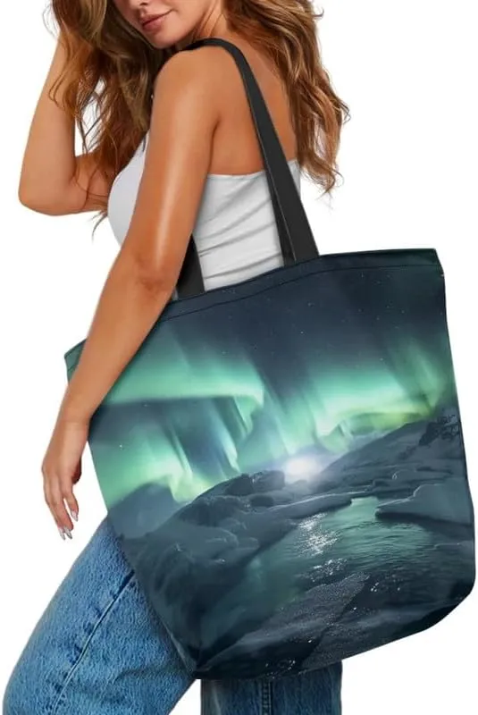 Reusable Grocery Bag Women's Large Casual Shoulder Handbag, Canvas Totes Foldable Shopping Bag for Groceries
