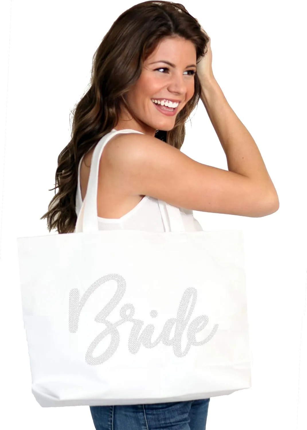 Rhinestone Canvas Bride Tote - Bride to Be Gift Bags JUMBO SIZE 18" x 14" Tote Bag - Tote Bag Bridal Gifts