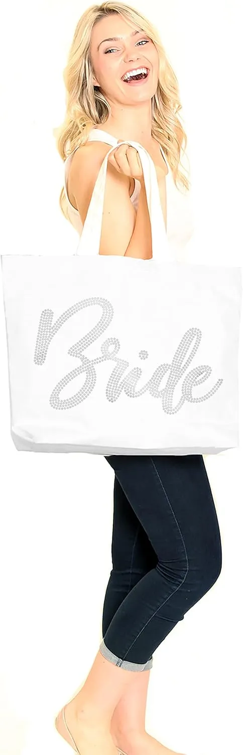 Rhinestone Canvas Bride Tote - Bride to Be Gift Bags JUMBO SIZE 18" x 14" Tote Bag - Tote Bag Bridal Gifts