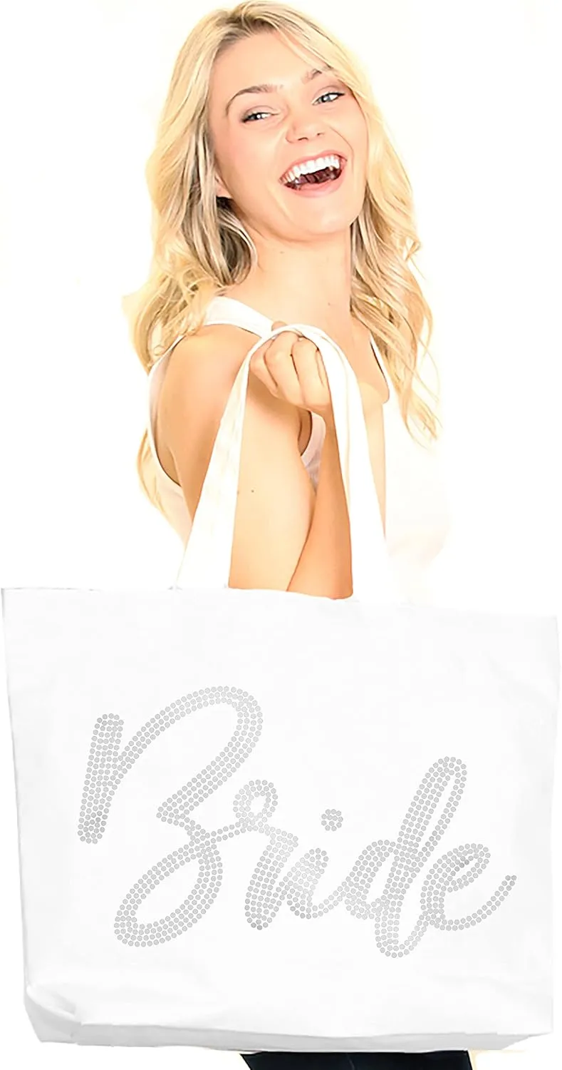 Rhinestone Canvas Bride Tote - Bride to Be Gift Bags JUMBO SIZE 18" x 14" Tote Bag - Tote Bag Bridal Gifts