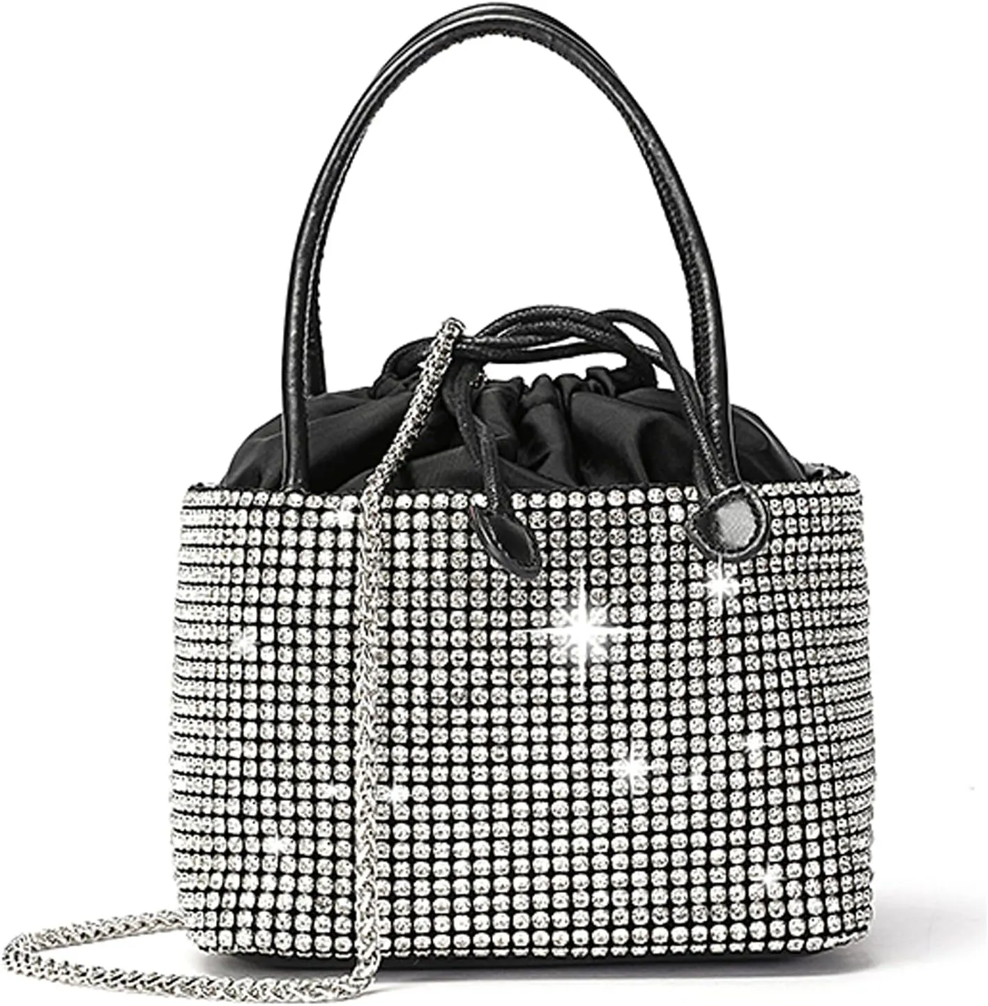 Rhinestone Evening Bag Women Sequin Purse Bling Sparkly Crossbody Silver Clutch Fold Over Chain Shoulder Bag