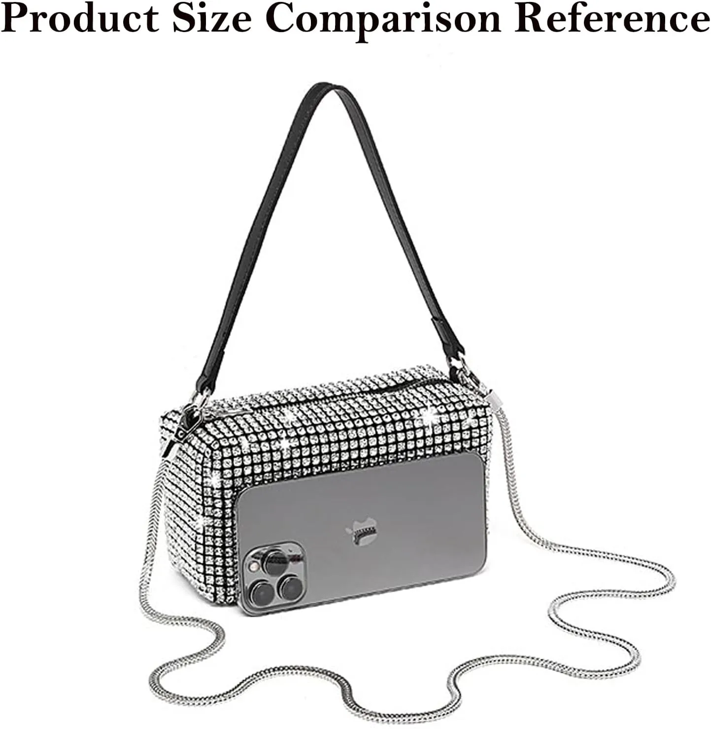 Rhinestone Evening Bag Women Sequin Purse Bling Sparkly Crossbody Silver Clutch Fold Over Chain Shoulder Bag