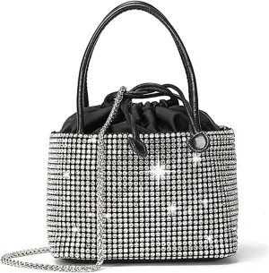 Rhinestone Evening Bag Women Sequin Purse Bling Sparkly Crossbody Silver Clutch Fold Over Chain Shoulder Bag
