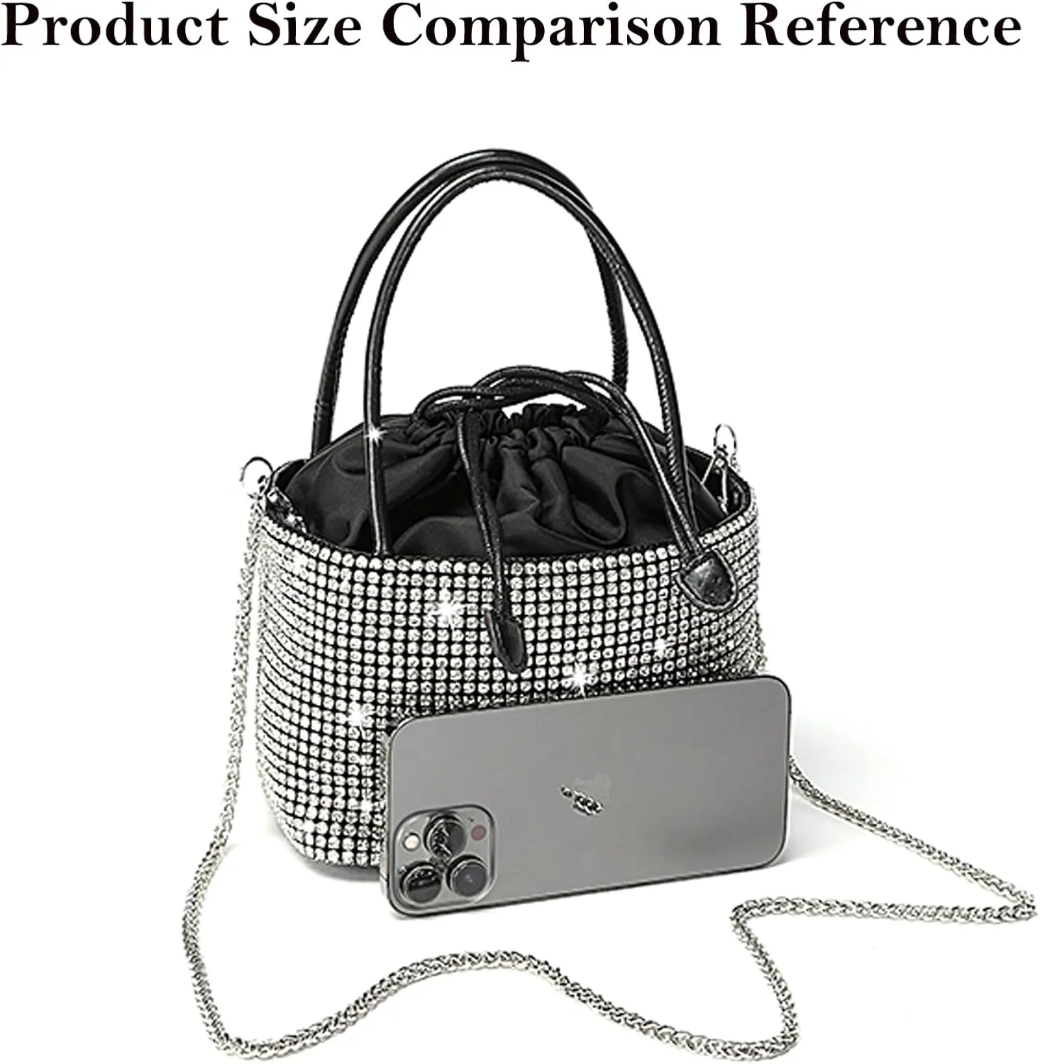 Rhinestone Evening Bag Women Sequin Purse Bling Sparkly Crossbody Silver Clutch Fold Over Chain Shoulder Bag
