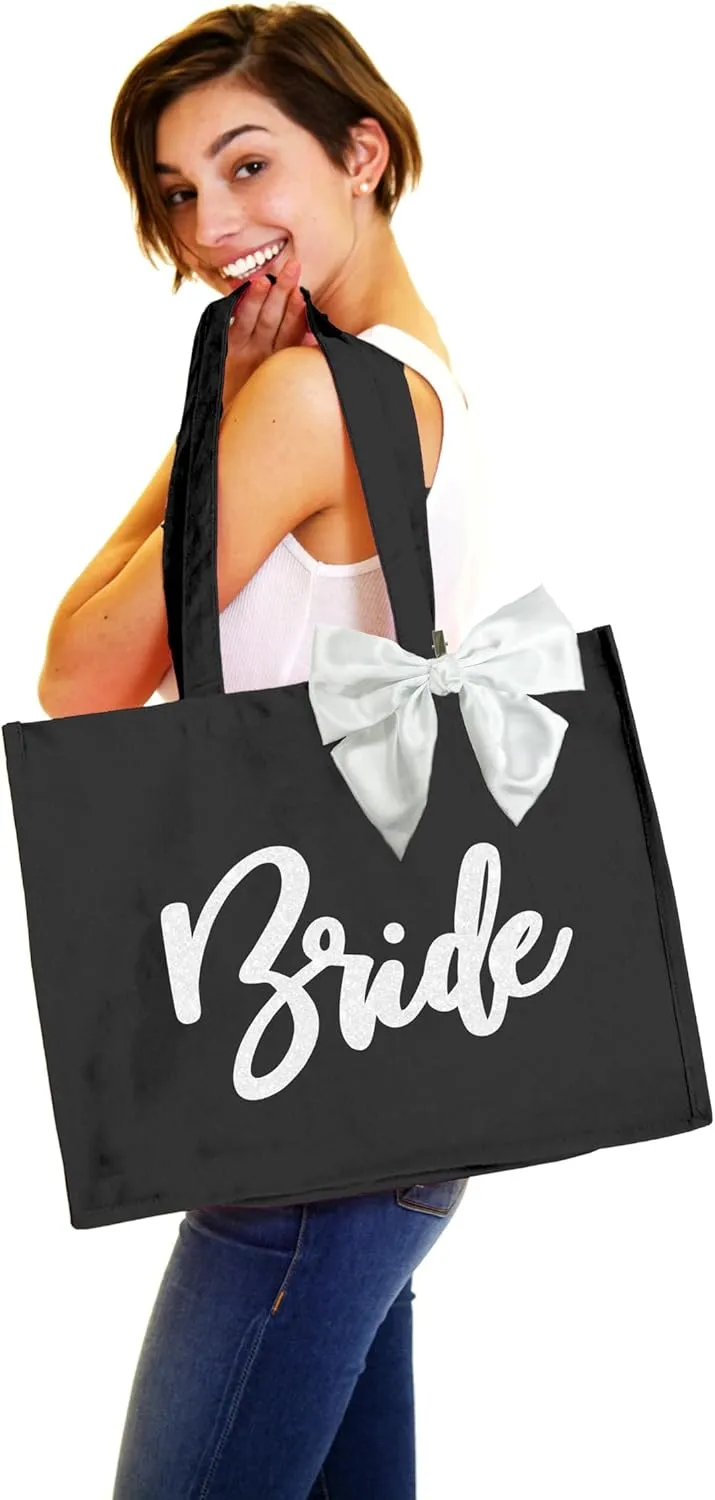 RhinestoneSash Bride Tote Bag - JUMBO SIZE 18" x 14" XL Cotton Canvas Wedding Totes - Engagement and Bridal Shower Gifts