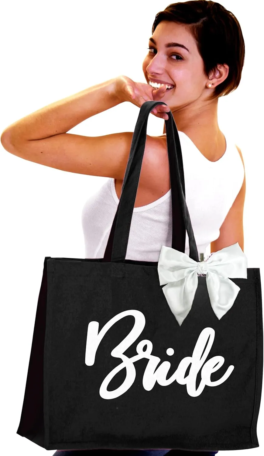 RhinestoneSash Bride Tote Bag - JUMBO SIZE 18" x 14" XL Cotton Canvas Wedding Totes - Engagement and Bridal Shower Gifts