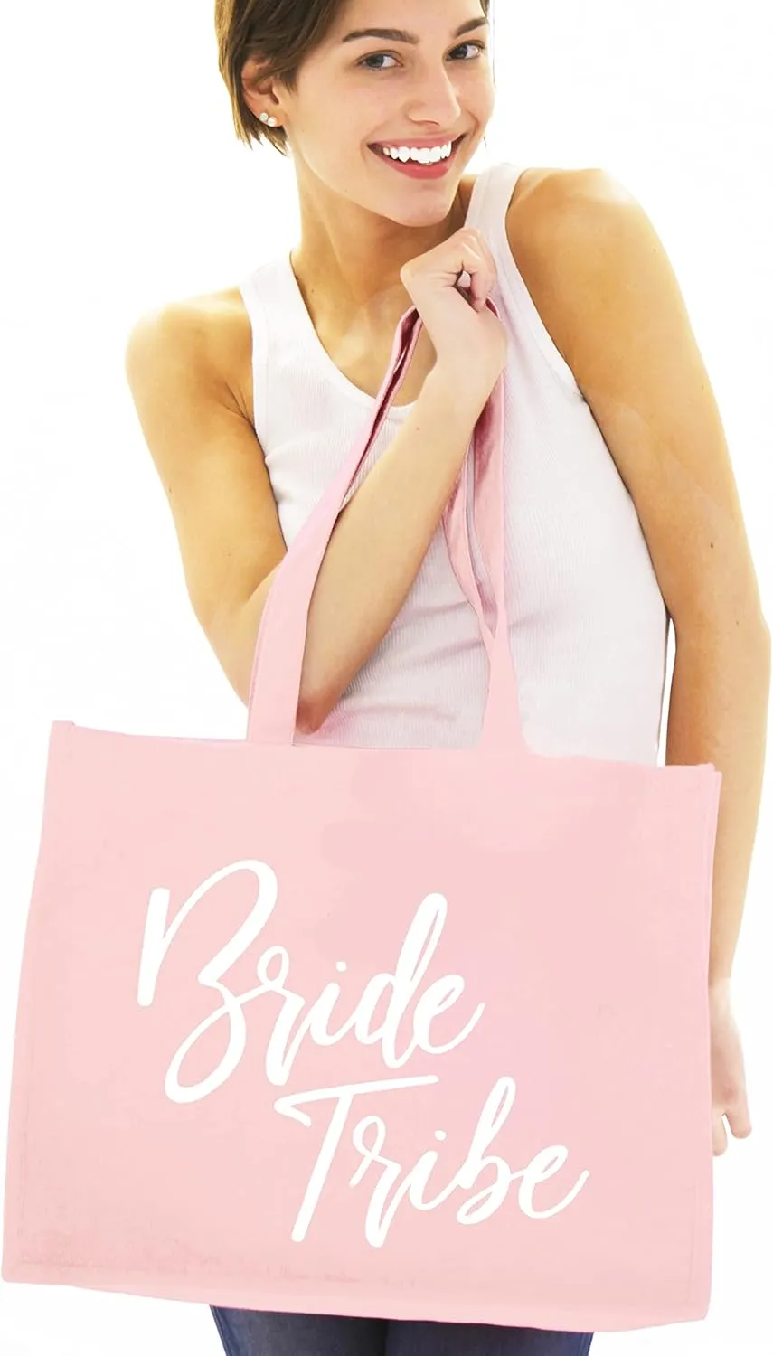 RhinestoneSash Bride Tote Bag - JUMBO SIZE 18" x 14" XL Cotton Canvas Wedding Totes - Engagement and Bridal Shower Gifts