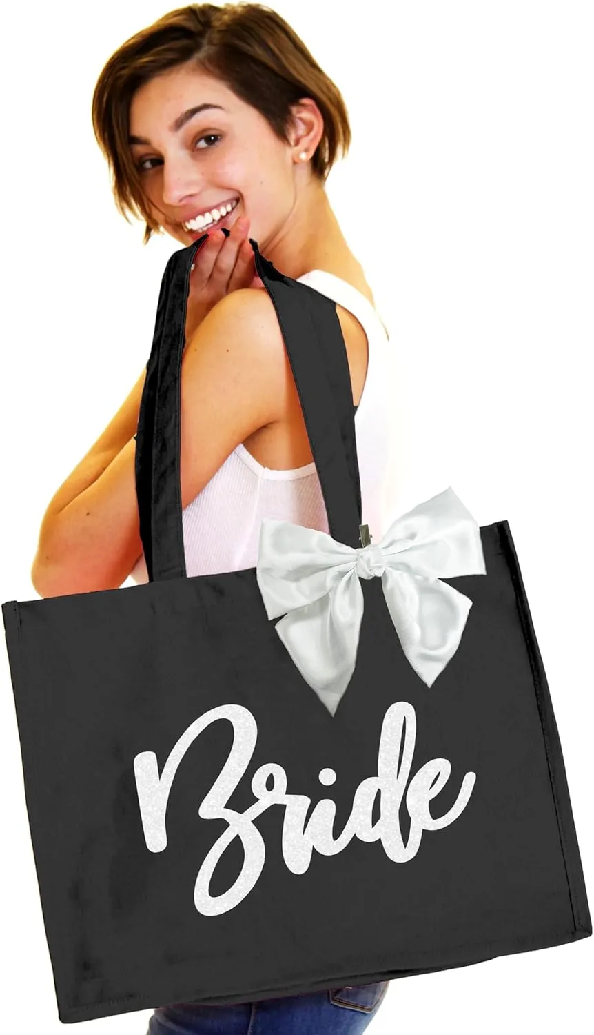 RhinestoneSash Bride Tote Bag - JUMBO SIZE 18" x 14" XL Cotton Canvas Wedding Totes - Engagement and Bridal Shower Gifts